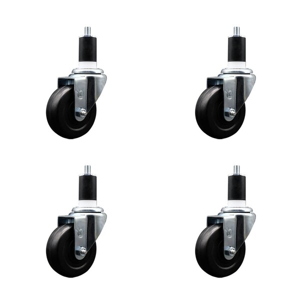 Service Caster 3.5'' SS Hard Rubber Wheel Swivel 1-1/2'' Expanding Stem Caster Set, 4PK SCC-SSEX20S3514-HRS-112-4 - main